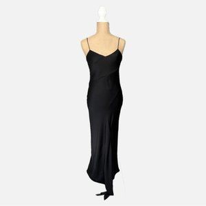 Gasanova Women's Black Asymmetric V-Neck Sleeveless Silk Slip Dress Size Medium